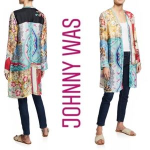 Johnny Was Isabel Long Multi-Print Silk Cardigan